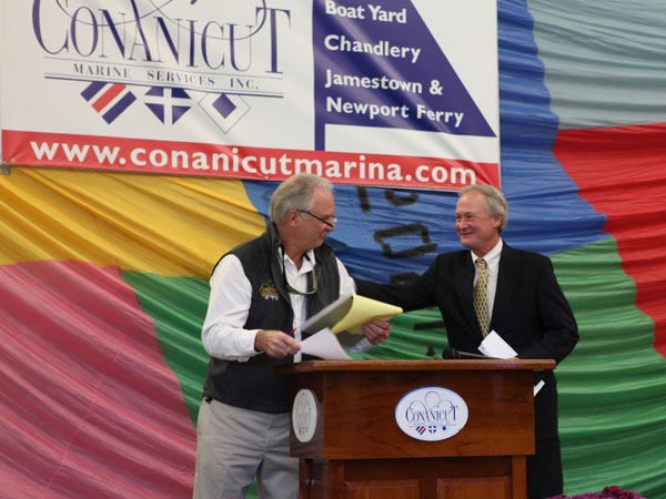 Governor Lincoln D. Chafee congratulates Conanicut Marine Services