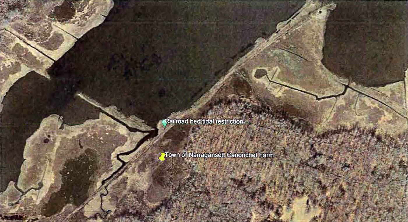 Aerial image of the Canonchet Farm salt marsh