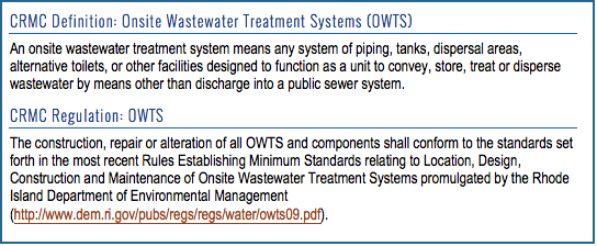 CRMC OWTS definition and regulation