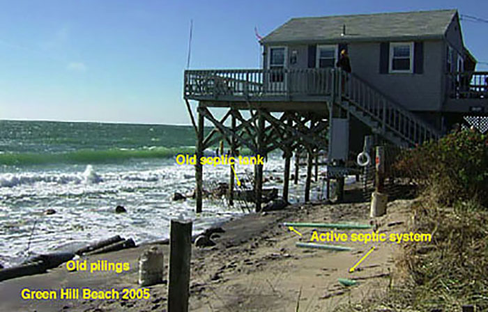 House pilings in the wave swash