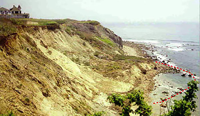 Extent of the slump block before the sediment was transported by waves and currents