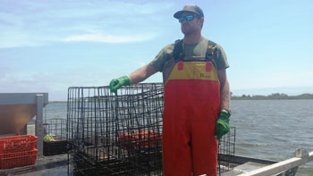 Nick Papa, owner of East Beach Oysters, speaks to people on the aquaculture tours