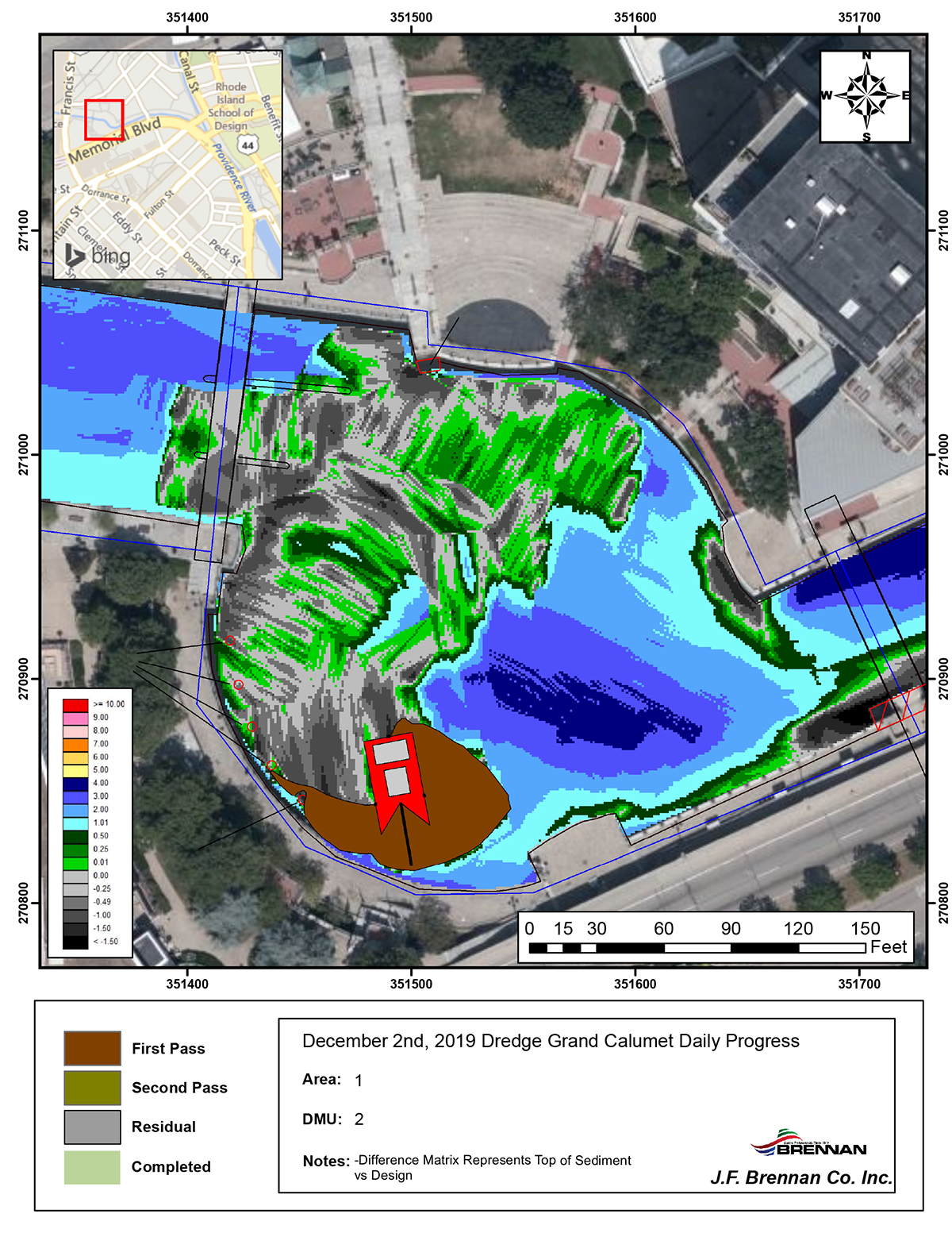 Location of the dredge at Waterplace Park as of Dec. 2, 2019