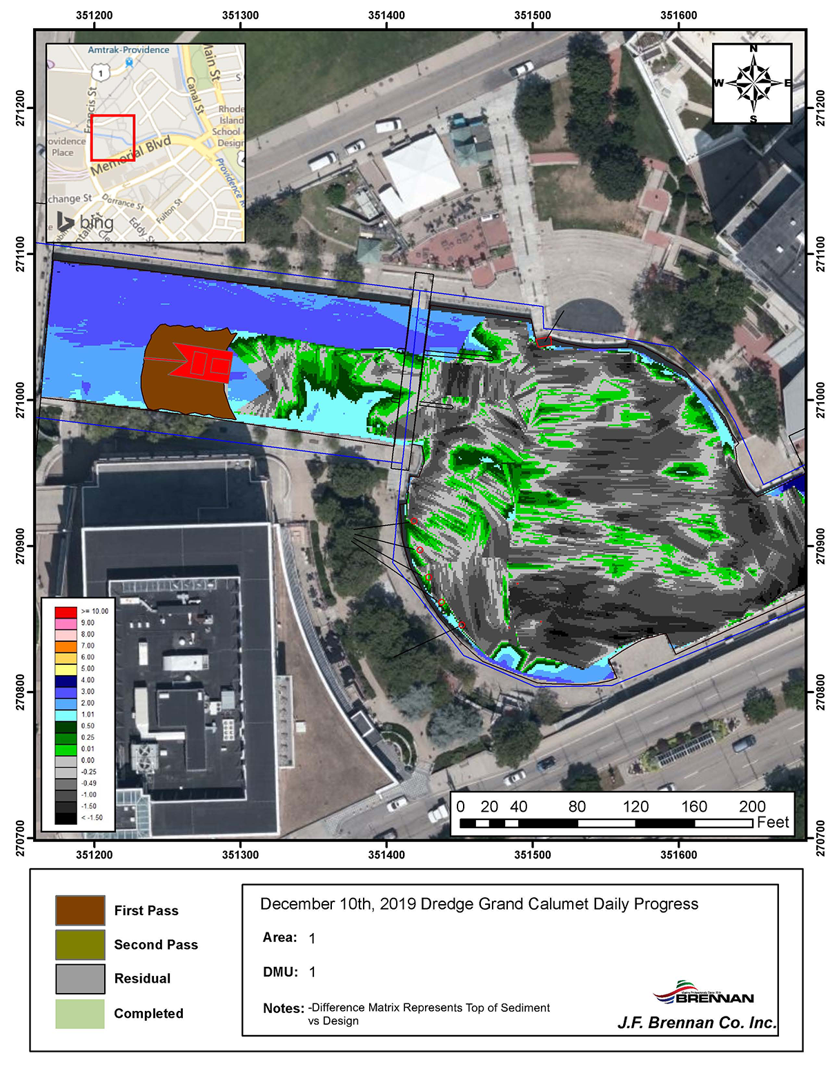 Location of the dredge at Waterplace Park as of Dec. 10, 2019